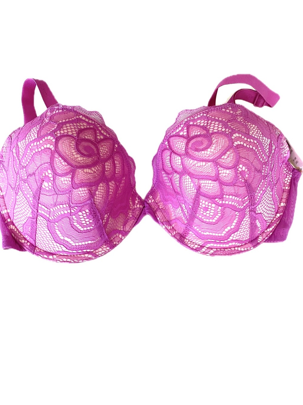 Betsey Johnson Rebel Rose Lace Underwire Bra 32DD Pink Floral NWT Sexy Bows